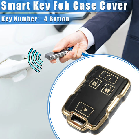 Chevy Suburban & GMC TPU Black 4 x Button Remote Keyless Key Fob Cover