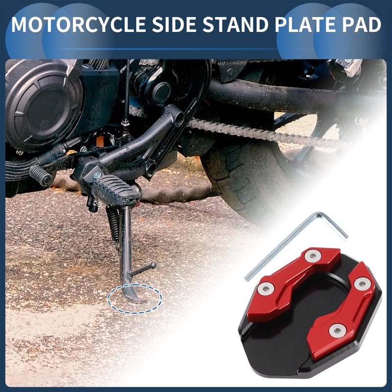 Motorcycle Side Stand Plate Pad with Wrench Aluminum Alloy Red 1 Set