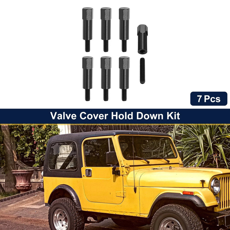 Jeep CJ7 (1976-1986) Black Metal Valve Cover Hold Down Kit 7Pcs