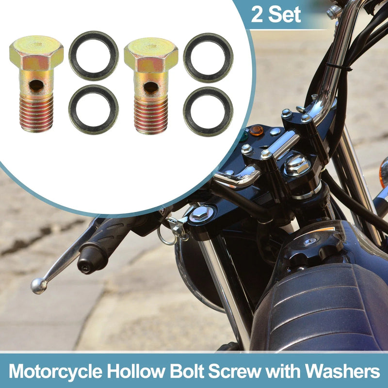 Motorcycle 2 x Set M10x1.25 26mm 3-Hole Hollow Bolt Screw with Washer