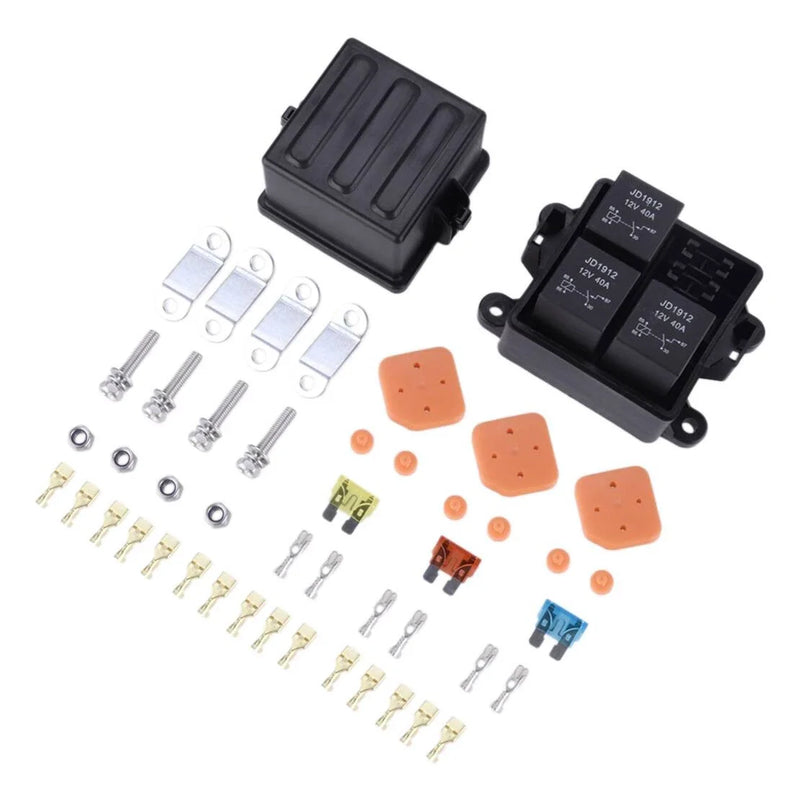 Car, Truck, Boat 3 Way Relay Fuse Box w/ 5-Pin 40A Relay & Fuses