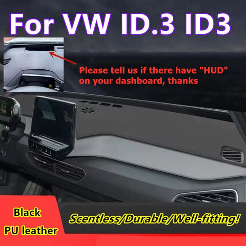 VW ID.3 Car Leather Dashboard Dash Cover Protector Mat Pad Black