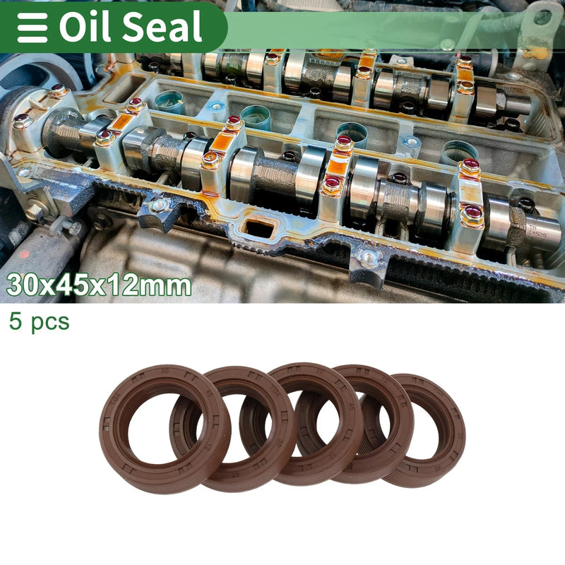 Oil Seal 30x45x12mm FKM Rubber High Pressure Brown 5 Pcs