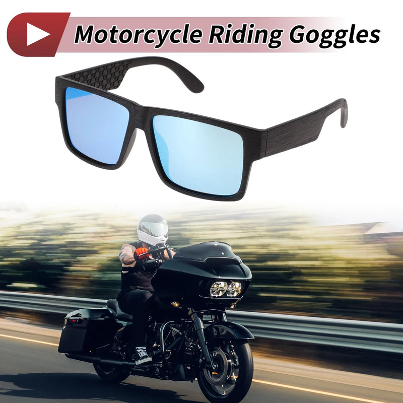Motorcycle Riding Goggles Blue Lens Black Frame Tri-acetel Cellulose