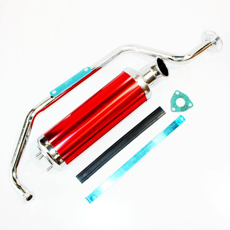GY6 150cc 200cc Quad Dirt Bike ATV Exhaust Pipe + RED Alloy Muffler (N/A)