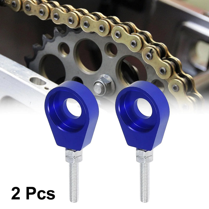 Motorcycle 2pcs / 12mm Dia / Hole Blue Silver Tone Chain Axle Tensioner