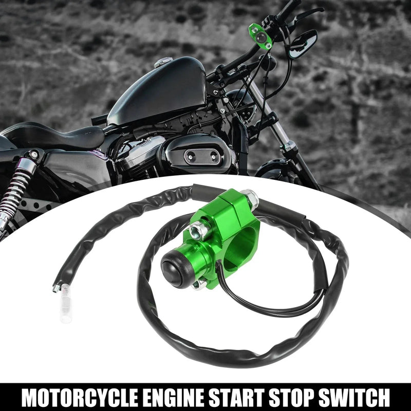 Motorcycle Engine Start Stop Switch w/ Green Mounting Backplate Black Button