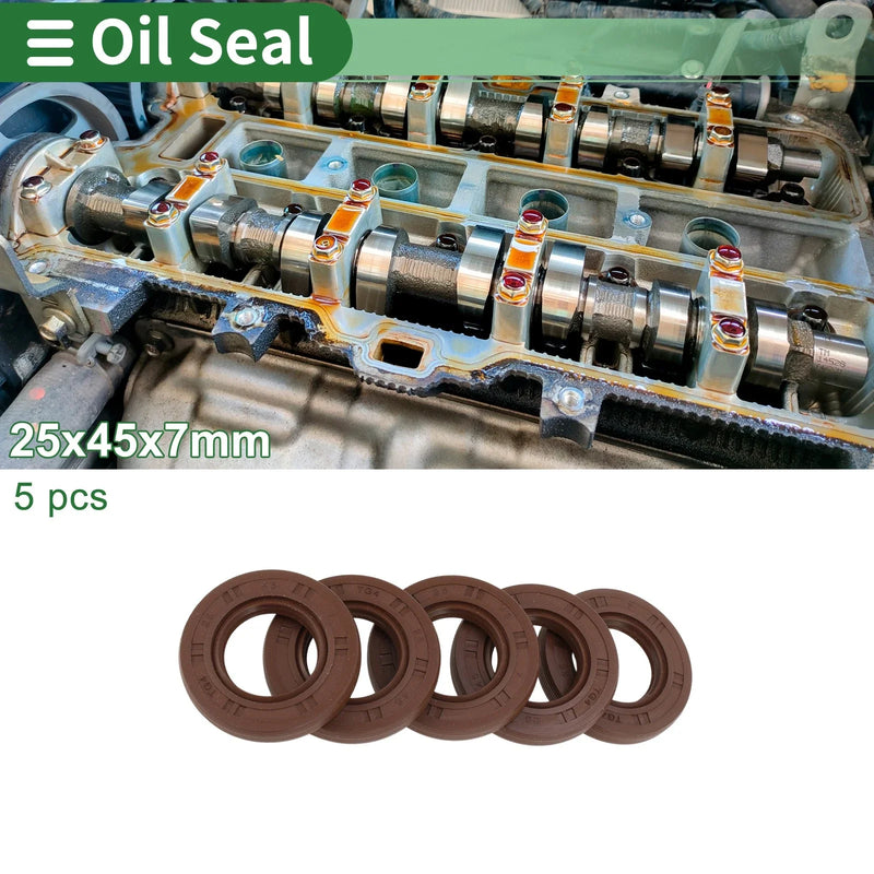 Oil Seal FKM Rubber 25x45x7mm High Pressure Brown 5 Pcs