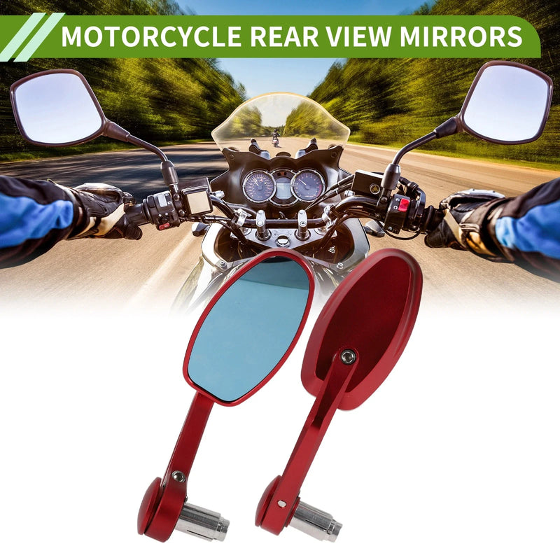 Motorcycle Rear View Mirrors Oval Shape Handlebar Mirrors Red Aluminum