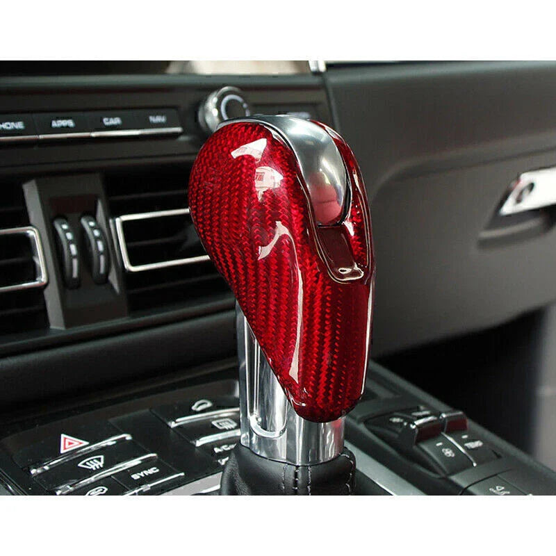 Porsche Macan 911 Red Carbon Fiber Gear Shift Knob Cover (2014-2020)