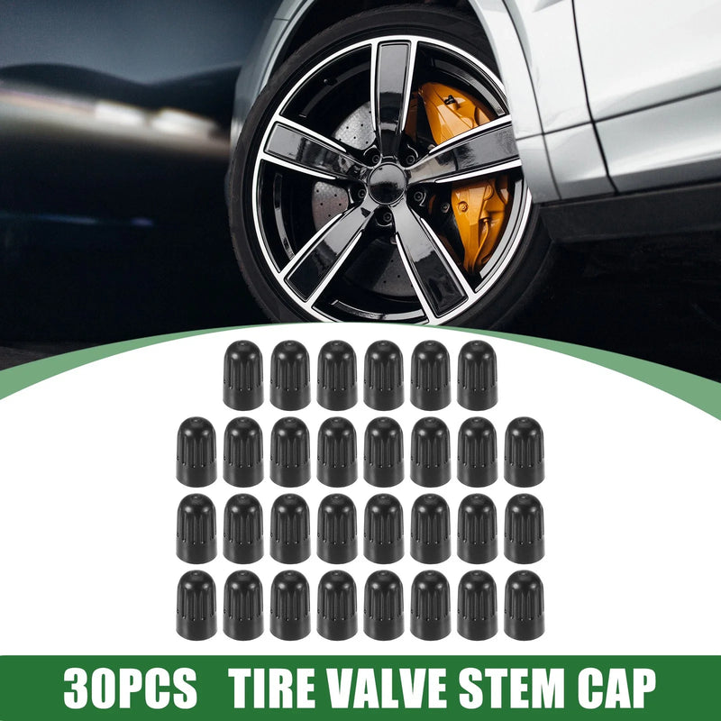 Car & Motorcycle Plastic Black 30pcs 17mm Valve Stem Caps