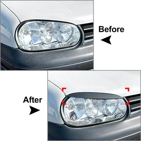 VW Golf MK4 Carbon Fiber Black Headlight Eyebrow Eyelid Cover Trim (1997-2005)