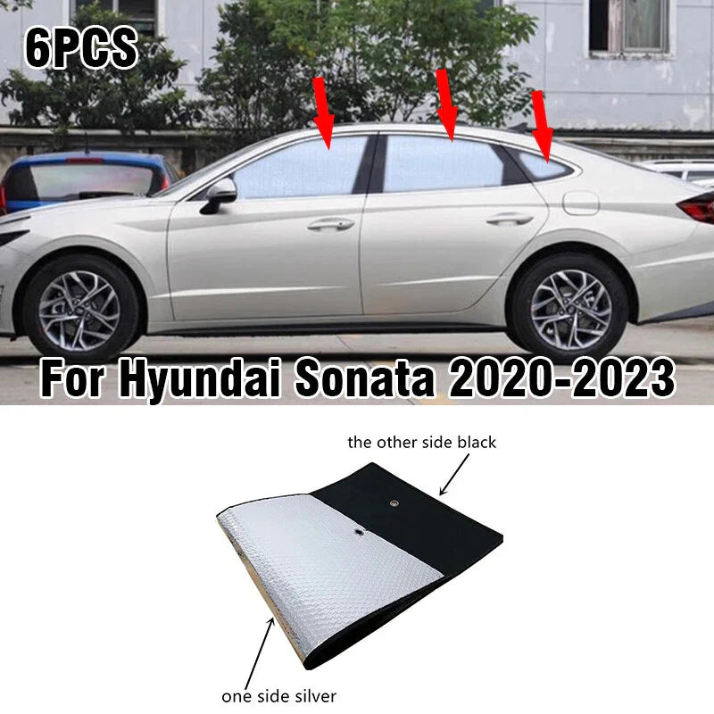 Hyundai Sonata 6 x Side Window Privacy Sunshade Black Silver (2020–2023)