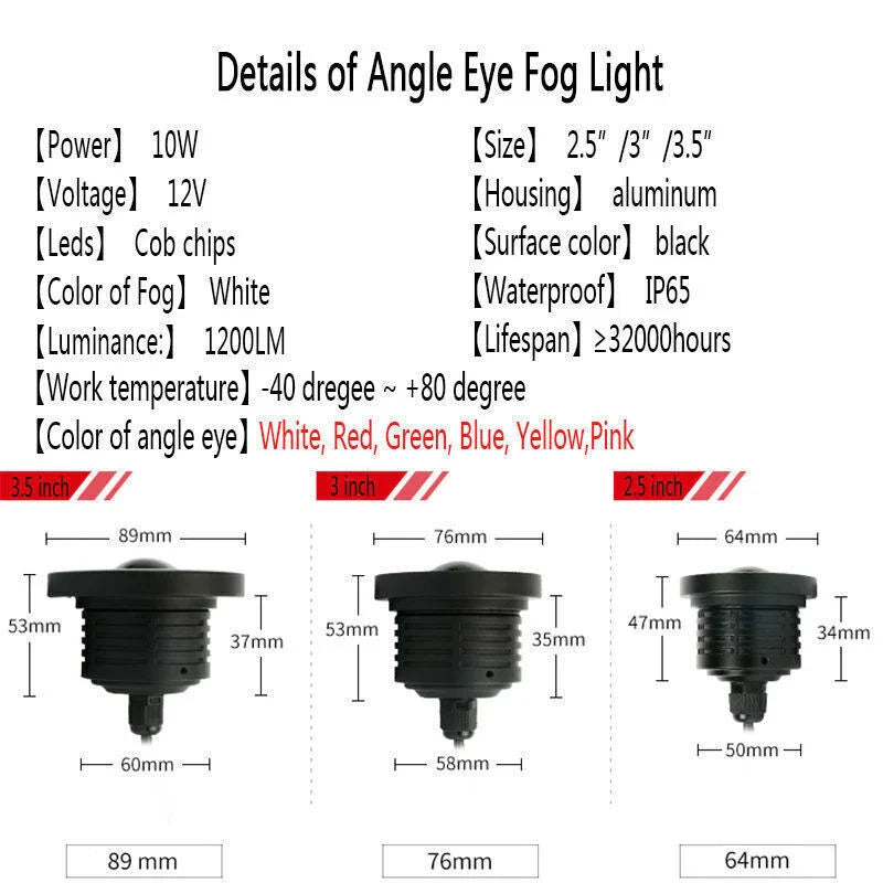 Car Projector - Round Red Halo Angel Eye Bulbs 89mm LED Fog Light Lamp