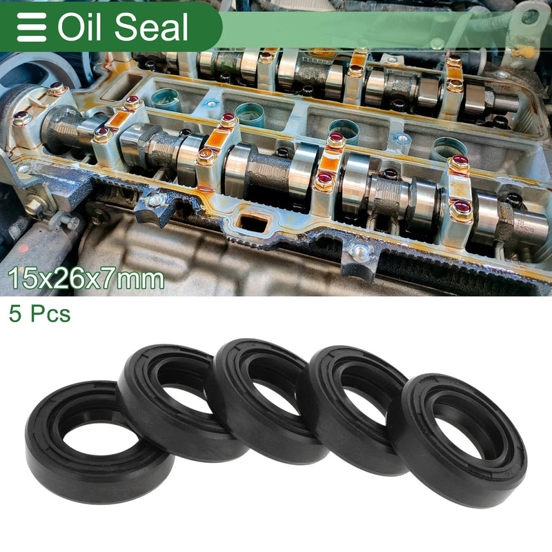 Car Oil Seal 15x26x7mm NBR Black 5 Pcs Rotary Shaft Seal