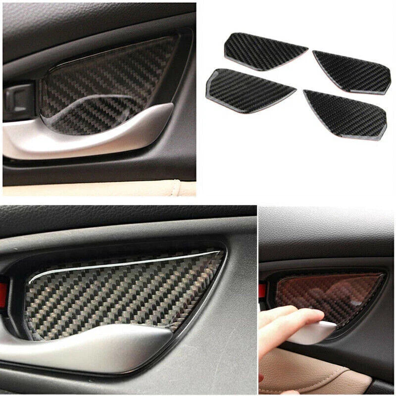 Honda Civic Real Carbon Fiber Interior Door Handle Bowl Cover Trim (2016-2020)