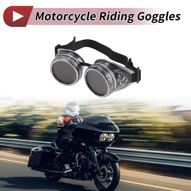 Universal 1 Pc Motorcycle Goggles Black Lens Silver Tone Frame Glass ABS
