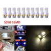 Car Interior License Lights - 2825 192 194 5050 White 10x T10 LED Bulbs