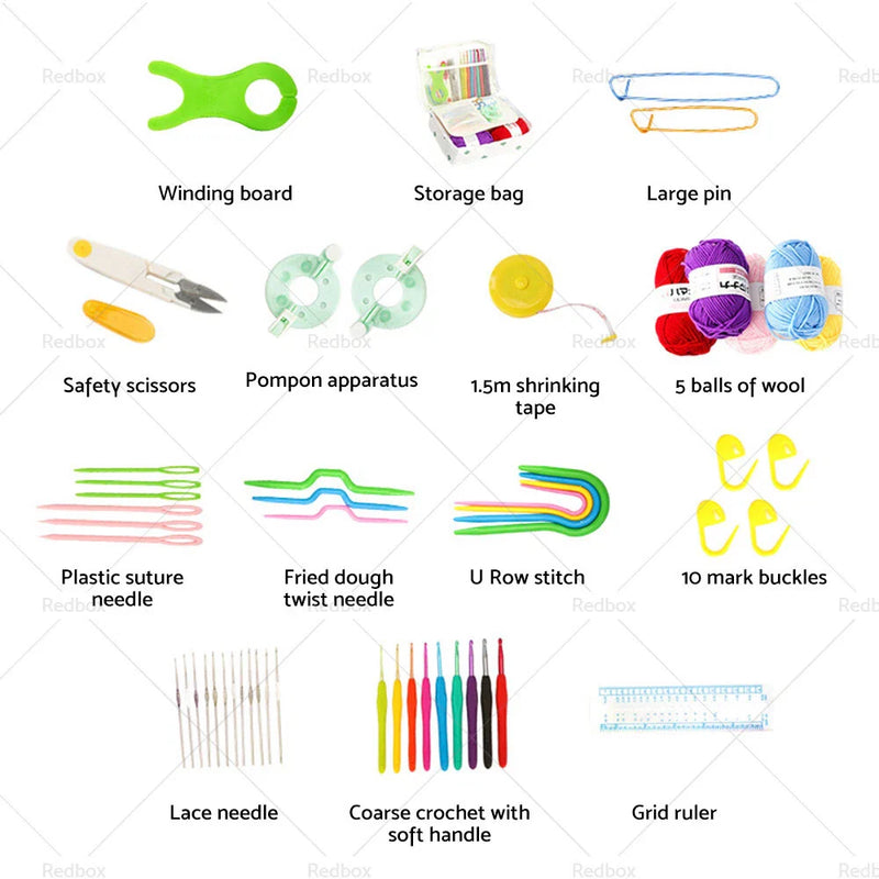 Beginners 58PCS Crochet Kit with Yarn & Rubber Grips