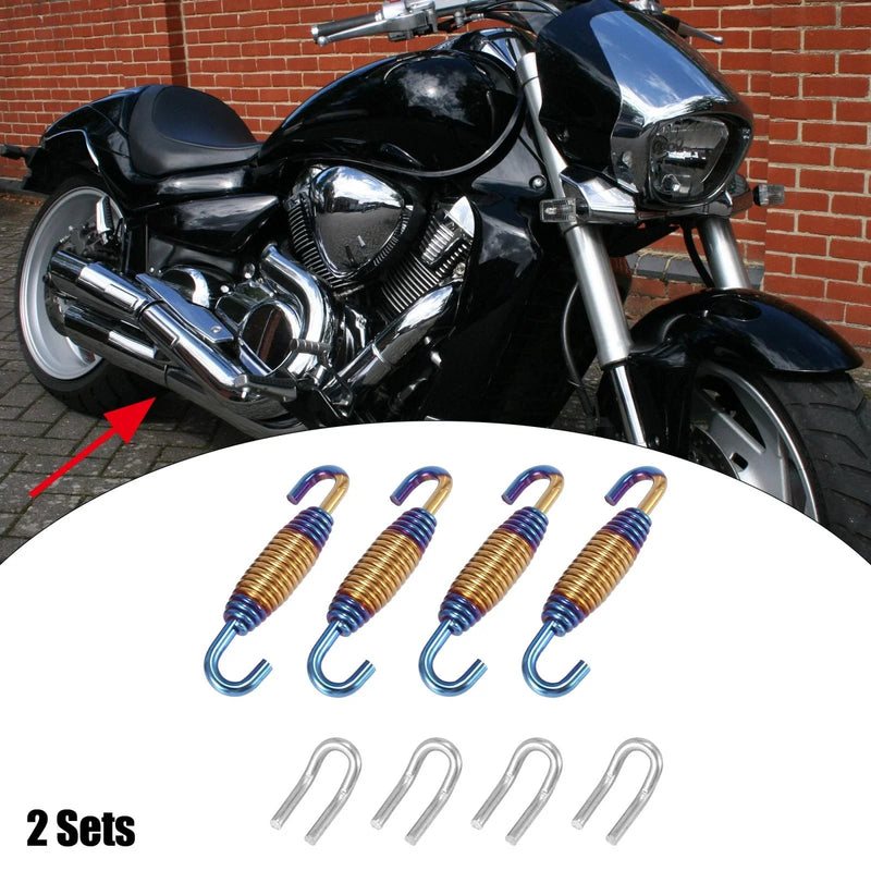 Motorcycle Exhaust Pipe Spring 34mm 1.34in U-Shape Hook Yellow Blue