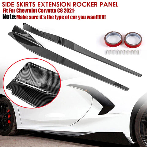 2023 Corvette C8 Side Skirts 5VM Style Extensions Rocker Panels Carbon ABS