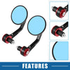 Motorcycle Handlebar End Rear View Mirrors 1 Pair Round Blue Lens Red