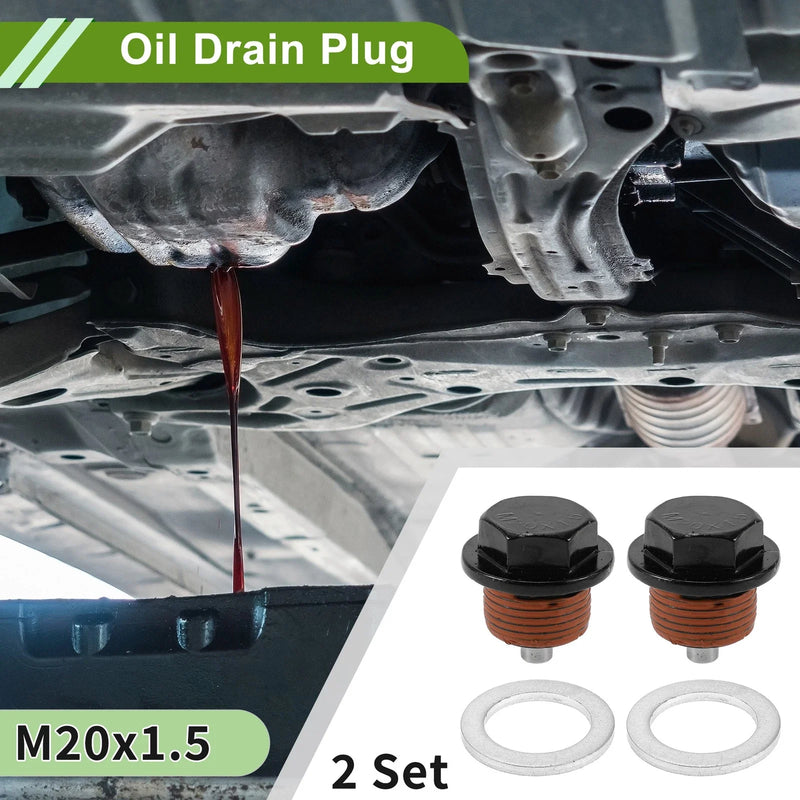 Car / Motorcycle Black Red 2 x Set M20x1.5 Aluminum Oil Drain Plug W/ Gasket