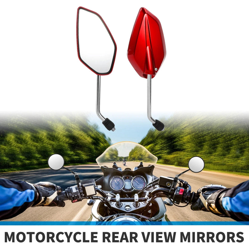 M10 Motorcycle Rear View Mirrors Prismatic Shape Handlebar Mirrors Red Iron