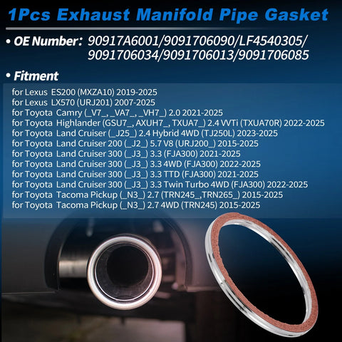 Lexus ES200 (MXZA10) 1 x Exhaust Pipe Gasket (2019–2025)