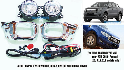 Ford Ranger Fog Lamp Set with Chrome Covers (2018-2019)