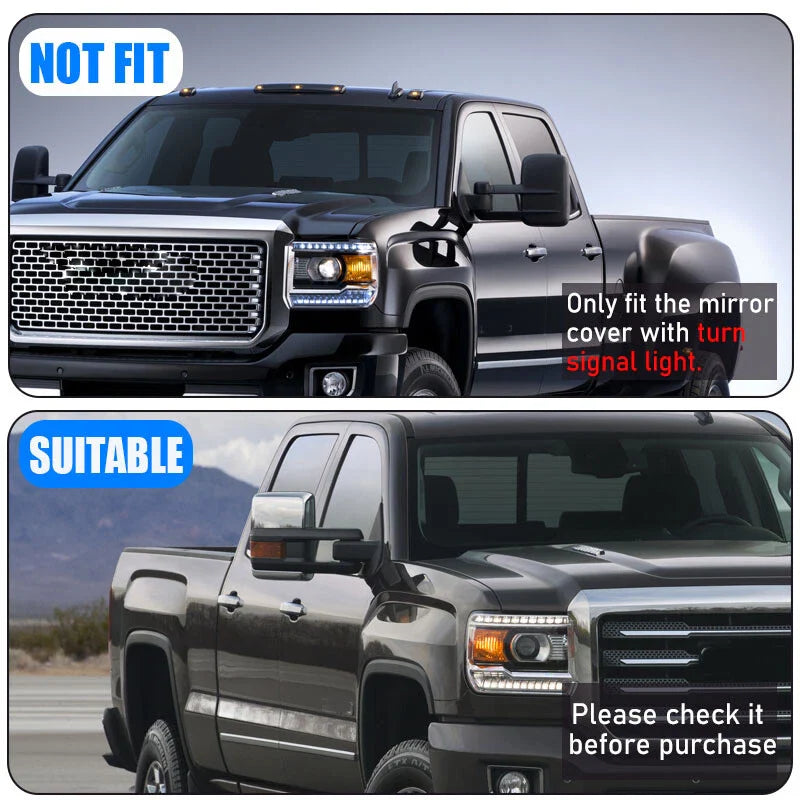 Chevy Silverado GMC Sierra 4 x Chrome Tow Mirror Cover Caps (2014-2019)