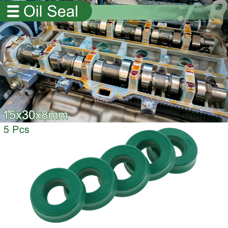 Oil Seal TPU 15x30x8mm High Pressure Green 5 Pcs