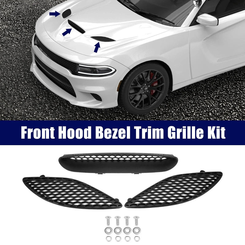 Dodge Charger Black Hood Bezel Front Trim Grill Kit (2015-2020)