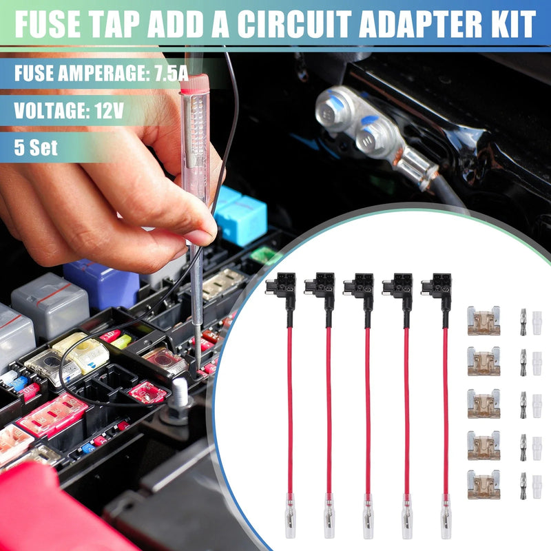 Universal 5 x Car Fuse Tap Circuit Adapters w/ 7.5A Mini Blade Fuses