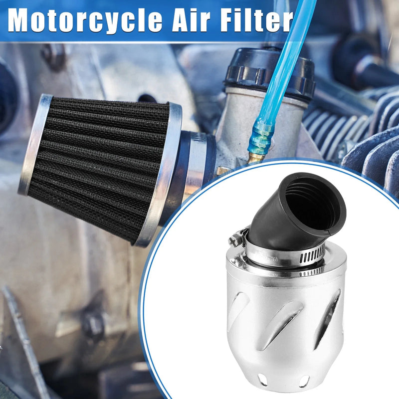 Universal Motorcycle Air Filter / 35mm ID 140x70mm / Aluminum Alloy Silver Tone
