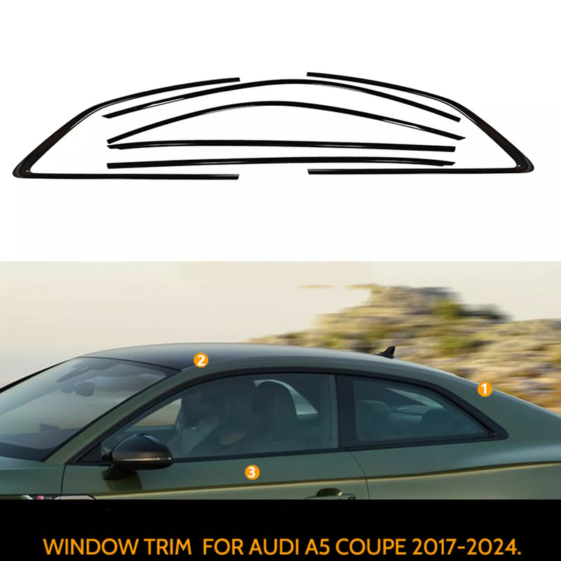 Audi A5 S5 RS5 6 x Chrome Black Window Strip Trims (2017-2024)