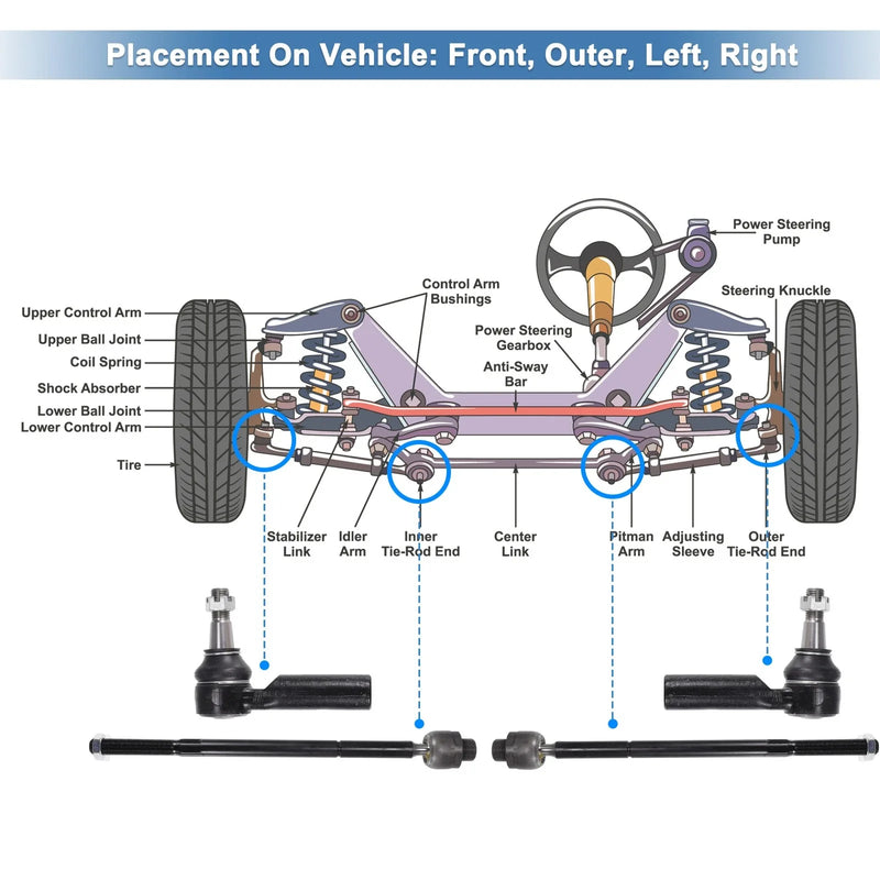 Dodge Ram 1500 6x Front Inner Outer Tie Rod End Links Kit (2006-2010)