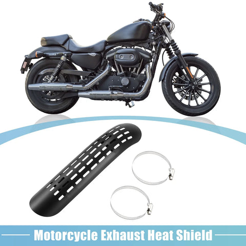Set Universal Motorcycle Curve Exhaust Heat Shield Cover with Clamp Black
