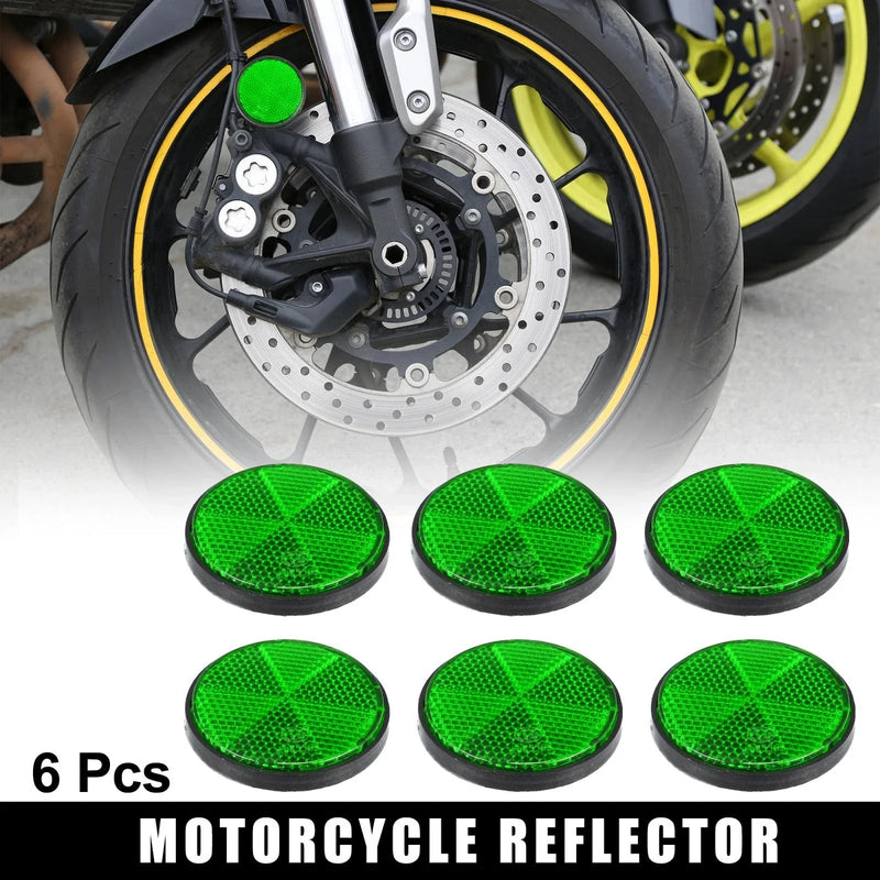 Motorcycle 6pcs M6x1.0 Green Universal Screw Mount Round Warning Reflector