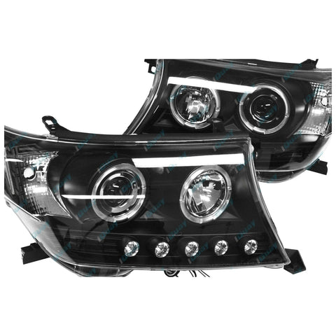 Toyota Landcruiser 200 Series Angel Eye Projector BLACK 2 x Headlights