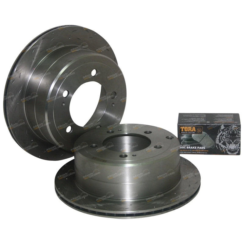 Landcruiser FZJ105 / HZJ105 Rear Drilled Slotted Disc Rotors + Brake Pads