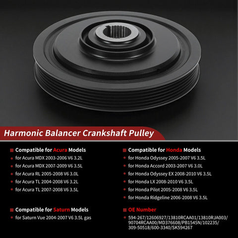 Acura MDX, Honda, Saturn Harmonic Balancer Crankshaft Pulley (2001-2006)