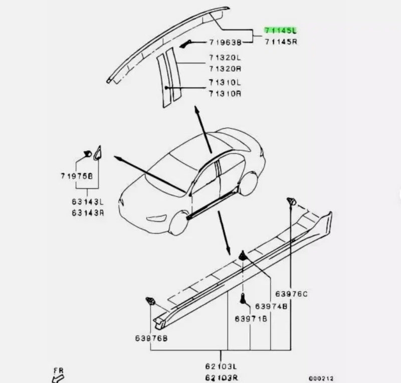 Mitsubishi Lancer Evolution X Roof Drip Moulding LH RH Set (2007–2016)