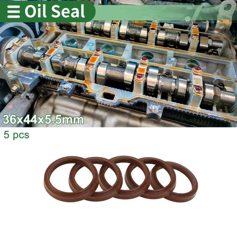 Oil Seal Seal Ring Rotary Shaft Seal FKM Rubber 36x44x5.5mm Brown 5 Pcs
