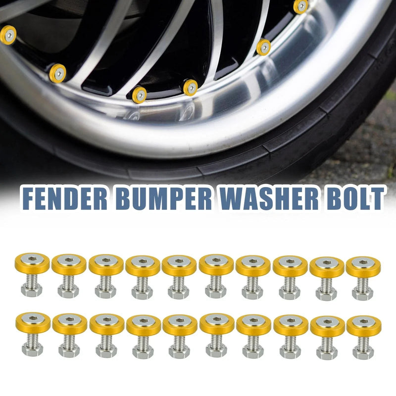 Car 20 Pcs Gold Tone M6 Fender Bumper Washer Bolt Nut Fastener