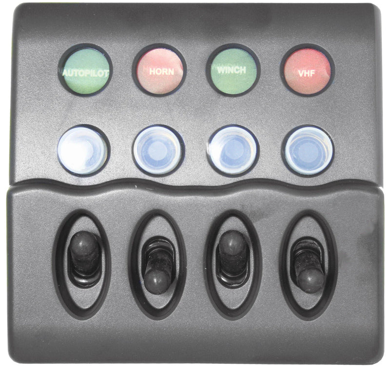 Boat Switch Panel 4 Switch Back Lit, Waterproof Push Circuit Breakers