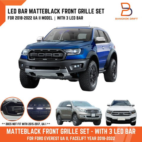 Ford Everest SUV Raptor Style + LED Bar Matte Black Front Grille (18-22)