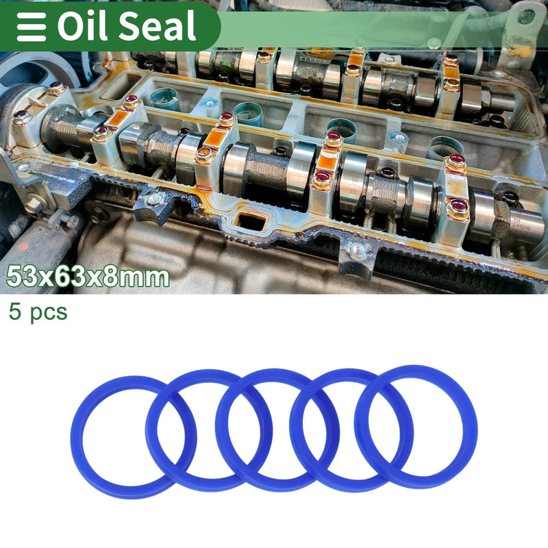 Oil Seal 53x63x8mm Rotary Shaft Seal TPU High Pressure Blue 5 Pcs
