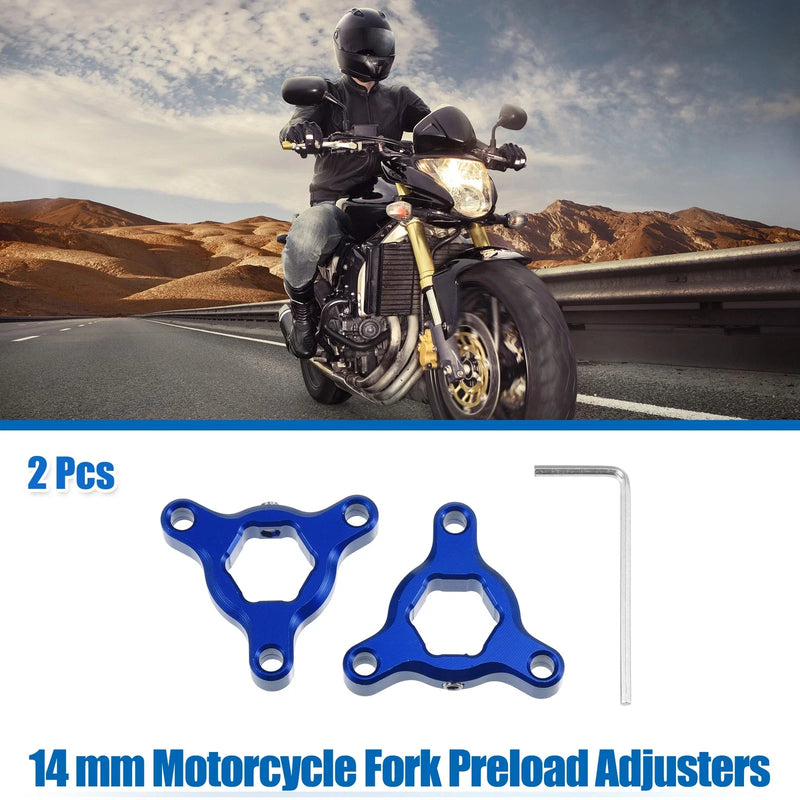 Racing Motorcycle Fork Preload Adjusters 2 x 14mm Aluminum Alloy Blue