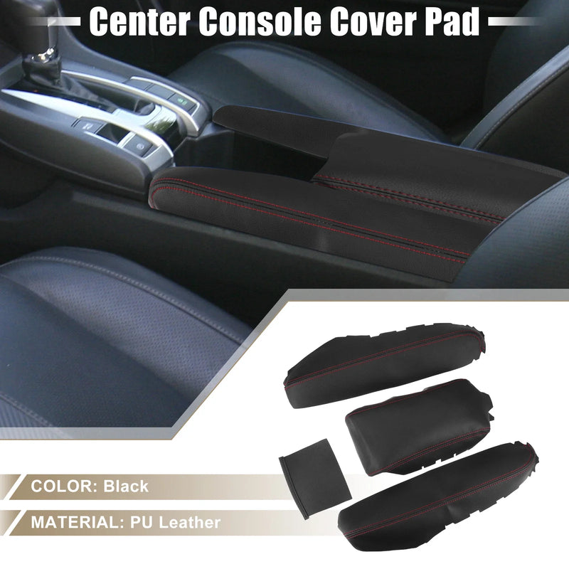 Honda Civic Black Armrest Protector Cover Pad with Red Stitches (2016-2021)